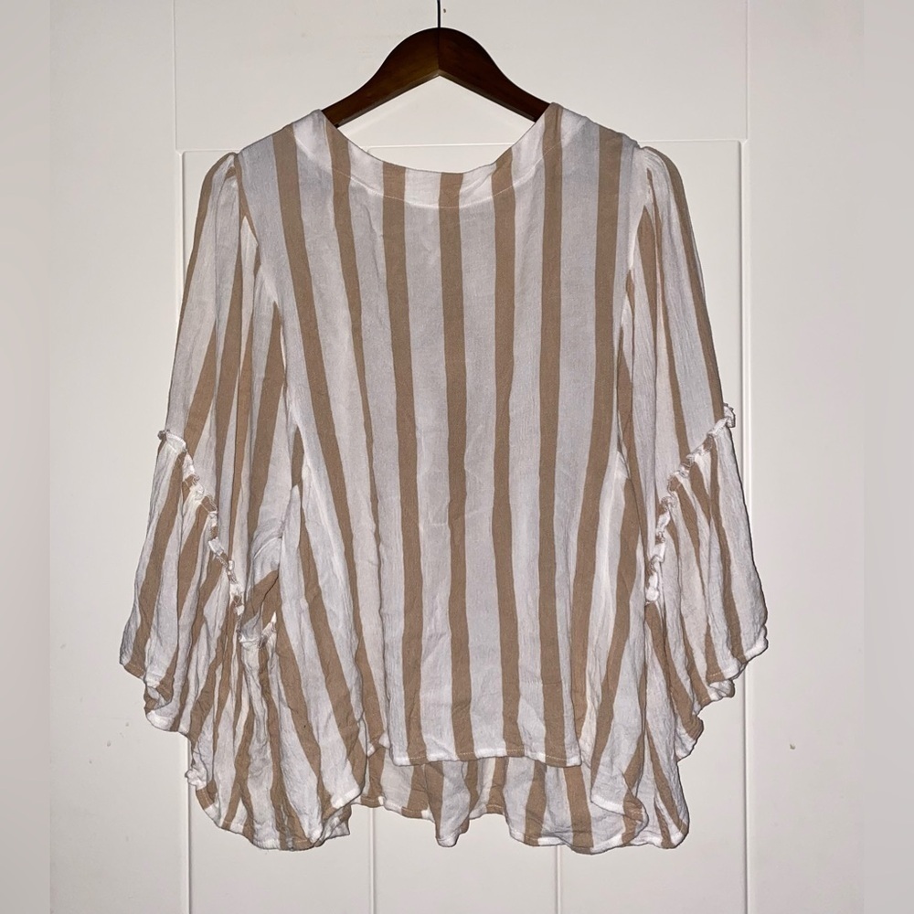 Maurice’s Stripe Peasant Blouse Flutter Sleeve Kh… - image 6